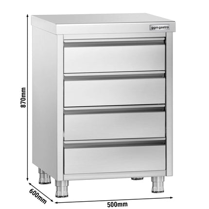 GGM Gastro Tủ Ngăn Kéo PREMIUM - Thép Không Gỉ - 4 Ngăn Kéo - 500x600mm