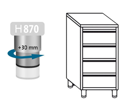 GGM Gastro Tủ Ngăn Kéo PREMIUM - Thép Không Gỉ - 4 Ngăn Kéo - 500x700mm