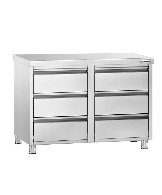GGM Gastro Tủ Ngăn Kéo PREMIUM - Thép Không Gỉ - 6 Ngăn Kéo & Gờ Chắn 100mm - 1000x700mm