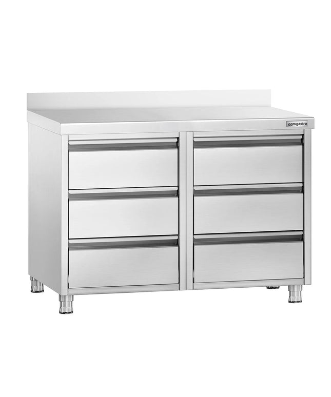 GGM Gastro Tủ Ngăn Kéo PREMIUM - Thép Không Gỉ - 6 Ngăn Kéo & Gờ Chắn 100mm - 1000x700mm