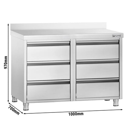 GGM Gastro Tủ Ngăn Kéo PREMIUM - Thép Không Gỉ - 6 Ngăn Kéo & Gờ Chắn 100mm - 1000x700mm