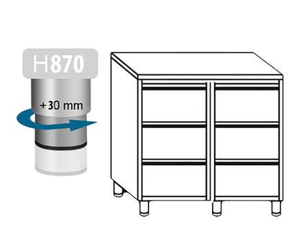 GGM Gastro Tủ Ngăn Kéo PREMIUM - Thép Không Gỉ - 6 Ngăn Kéo & Gờ Chắn 100mm - 1000x700mm