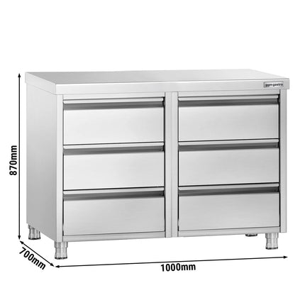 GGM Gastro Tủ Ngăn Kéo PREMIUM - Thép Không Gỉ - 6 Ngăn Kéo & Gờ Chắn 100mm - 1000x700mm