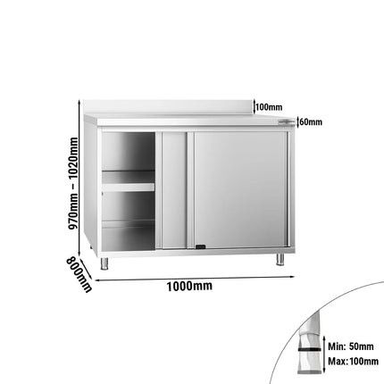 GGM Gastro Tủ Sàn Thép Không Gỉ PREMIUM - 1000x800mm - Cửa Lùa & Gờ Chắn
