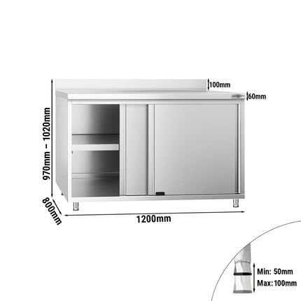 GGM Gastro Tủ Sàn Thép Không Gỉ PREMIUM - 1200x800mm - Cửa Lùa & Gờ Chắn