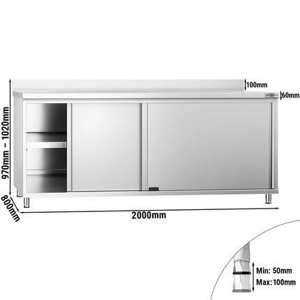 GGM Gastro Tủ Sàn Thép Không Gỉ PREMIUM - 2000x800mm - Cửa Lùa & Gờ Chắn
