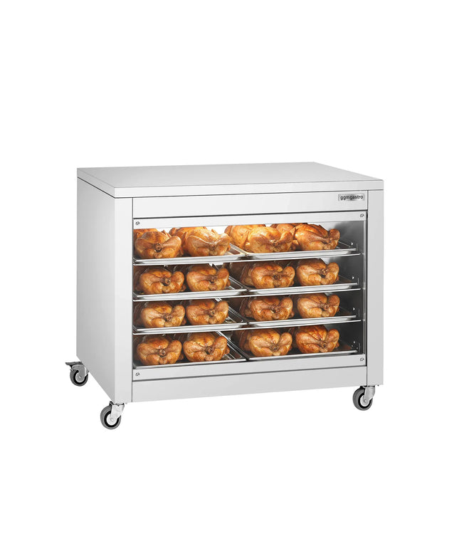 GGM Gastro Tủ Trưng Bày Giữ Nóng - Cửa Lùa Kính Trước & Tấm Kính Sau - 4 Tầng - 2kW - 1098x480x840mm