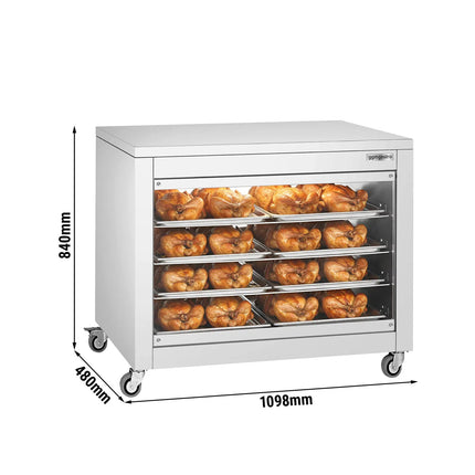 GGM Gastro Tủ Trưng Bày Giữ Nóng - Cửa Lùa Kính Trước & Tấm Kính Sau - 4 Tầng - 2kW - 1098x480x840mm