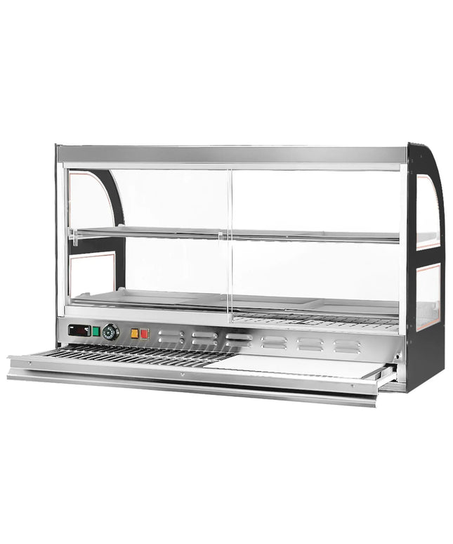 GGM Gastro Tủ Trưng Bày Giữ Nóng Gà Quay - 1098mm - 1.8kW - 2 Tầng - Có Thớt Lạng Kéo Ra