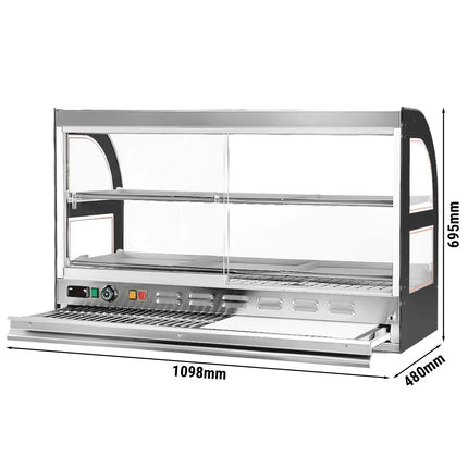 GGM Gastro Tủ Trưng Bày Giữ Nóng Gà Quay - 1098mm - 1.8kW - 2 Tầng - Có Thớt Lạng Kéo Ra