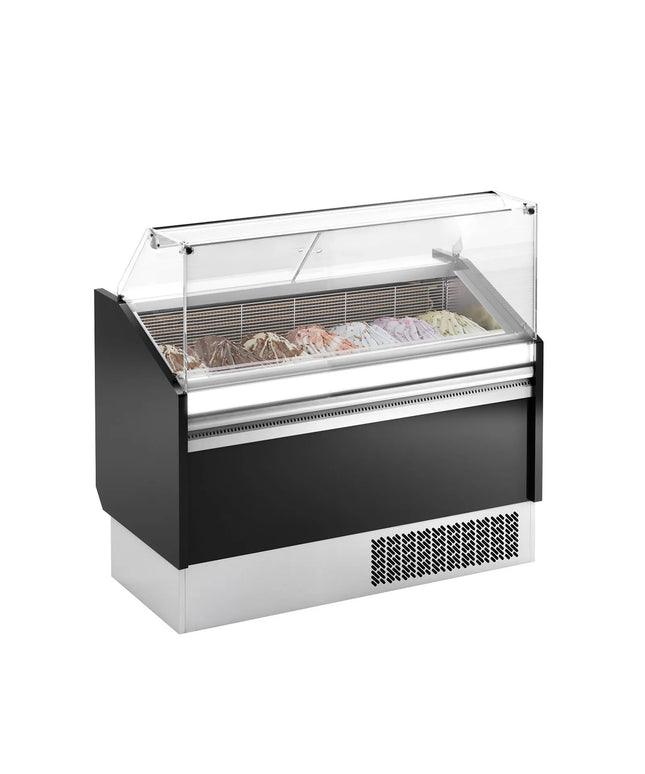 GGM Gastro Tủ Trưng Bày Kem LEVI - 1310mm - Làm Lạnh Tĩnh - Đèn LED - Cho 7 Khay Napoli 5L - Đen