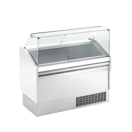 GGM Gastro Tủ Trưng Bày Kem LEVI - 1310mm - Làm Lạnh Tĩnh - Đèn LED - Cho 7 Khay Napoli 5L - Trắng