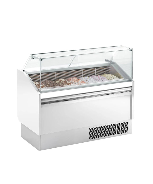 GGM Gastro Tủ Trưng Bày Kem LEVI - 1620mm - Làm Lạnh Tĩnh - Đèn LED - Cho 9+9 Khay Napoli 5L - Trắng