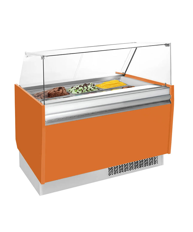 GGM Gastro Tủ Trưng Bày Kem LIAM - 1310mm - Đèn LED - Cho 10 Khay Napoli 5L - Làm Lạnh Tĩnh - Cam