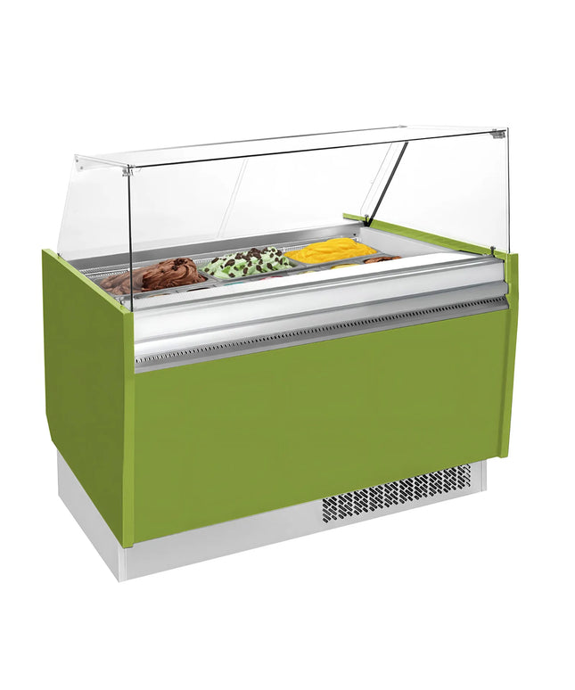 GGM Gastro Tủ Trưng Bày Kem LIAM - 1310mm - Đèn LED - Cho 10 Khay Napoli 5L - Xanh Lá Nhạt - Làm Lạnh Tĩnh