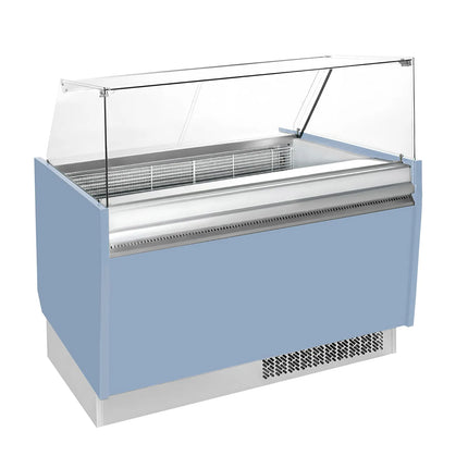 GGM Gastro Tủ Trưng Bày Kem LIAM - 1310mm - Đèn LED - Cho 10+10 Khay Napoli 5L - Xanh Dương Nhạt - Làm Lạnh Tĩnh