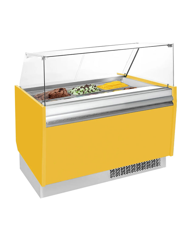 GGM Gastro Tủ Trưng Bày Kem LIAM - 1310mm - Làm Lạnh Tĩnh - Đèn LED - Cho 10 Khay Napoli 5L - Vàng
