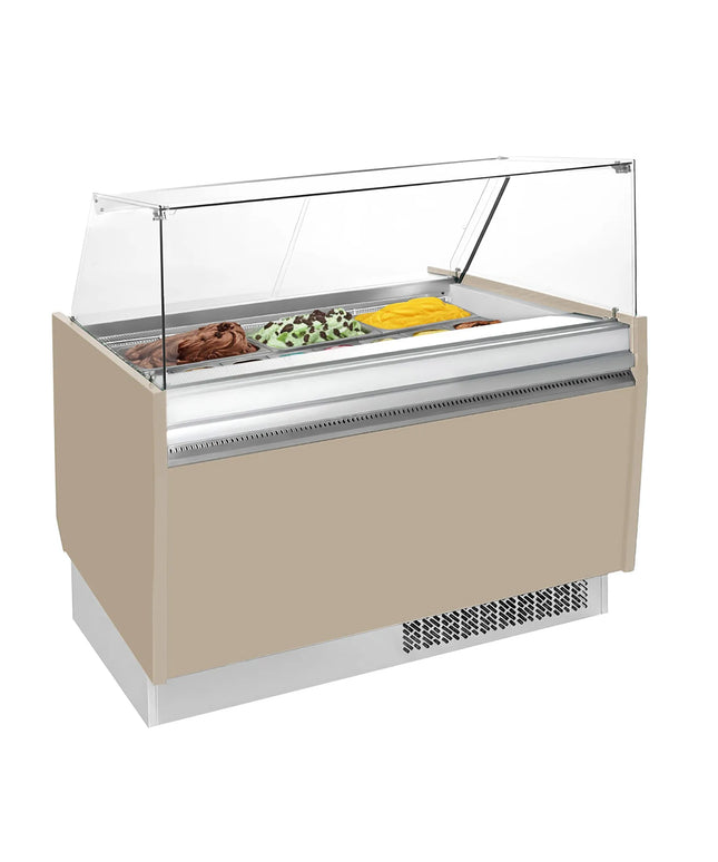 GGM Gastro Tủ Trưng Bày Kem LIAM - 1310mm - Làm Lạnh Tĩnh - Đèn LED - Cho 10 Khay Napoli 5L - Be