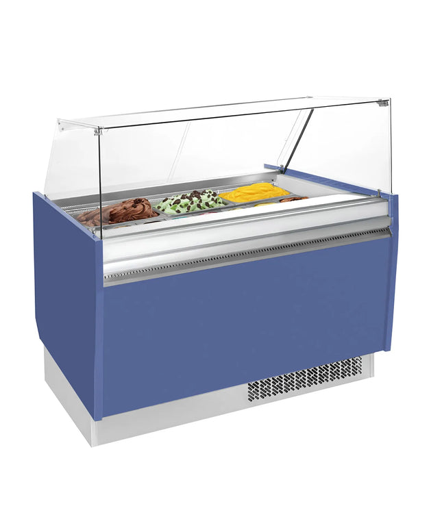 GGM Gastro Tủ Trưng Bày Kem LIAM - 1310mm - Làm Lạnh Tĩnh - Đèn LED - Cho 10 Khay Napoli 5L - Xanh Dương