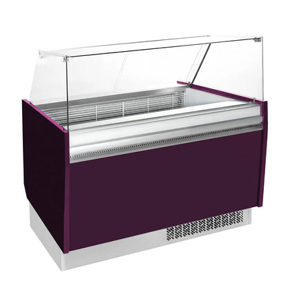 GGM Gastro Tủ Trưng Bày Kem LIAM - 1310mm - Làm Lạnh Tĩnh - Đèn LED - Cho 10 Khay Napoli 5L - Tím - Nắp Kính Bản Lề