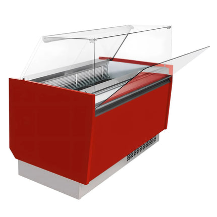 GGM Gastro Tủ Trưng Bày Kem LIAM - 1310mm - Làm Lạnh Tĩnh - Đèn LED - Cho 10 Khay Napoli 5L - Đỏ - Kính Cong
