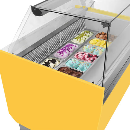 GGM Gastro Tủ Trưng Bày Kem LIAM - 1310mm - Làm Lạnh Tĩnh - Đèn LED - Cho 10 Khay Napoli 5L - Vàng