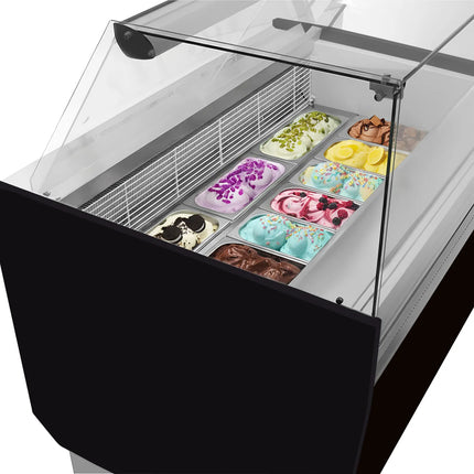 GGM Gastro Tủ Trưng Bày Kem LIAM - 1310mm - Làm Lạnh Tĩnh - Đèn LED - Cho 10 Khay Napoli 5L - Đen