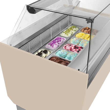 GGM Gastro Tủ Trưng Bày Kem LIAM - 1310mm - Làm Lạnh Tĩnh - Đèn LED - Cho 10 Khay Napoli 5L - Be