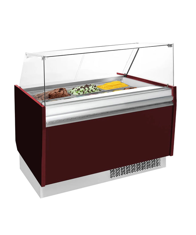 GGM Gastro Tủ Trưng Bày Kem LIAM - 1310mm - Làm Lạnh Tĩnh - Đèn LED - Cho 10+10 Khay Napoli 5L - Đỏ Garnet
