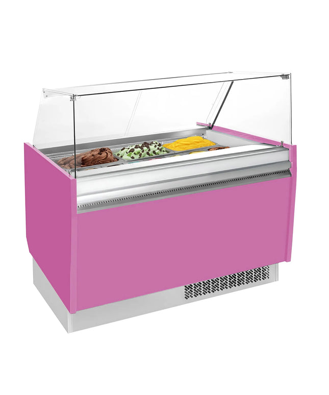 GGM Gastro Tủ Trưng Bày Kem LIAM - 1310mm - Làm Lạnh Tĩnh - Đèn LED - Cho 10+10 Khay Napoli 5L - Hồng