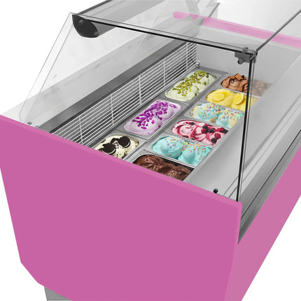 GGM Gastro Tủ Trưng Bày Kem LIAM - 1310mm - Làm Lạnh Tĩnh - Đèn LED - Cho 10+10 Khay Napoli 5L - Hồng
