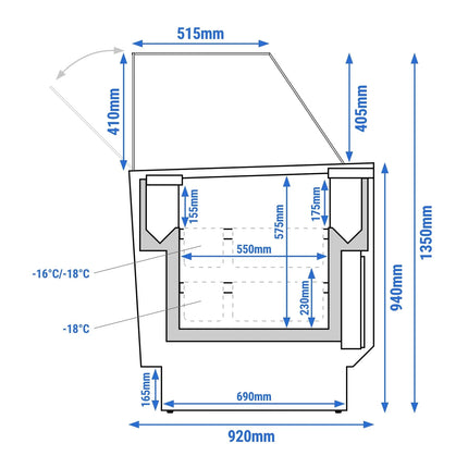 GGM Gastro Tủ Trưng Bày Kem LIAM - 1310mm - Làm Lạnh Tĩnh - Đèn LED - Cho 10+10 Khay Napoli 5L - Hồng