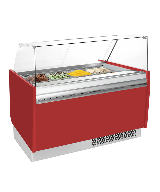 GGM Gastro Tủ Trưng Bày Kem LIAM - 1560mm - Đèn LED - Cho 13 Khay Napoli 5L - Làm Lạnh Tĩnh - Đỏ