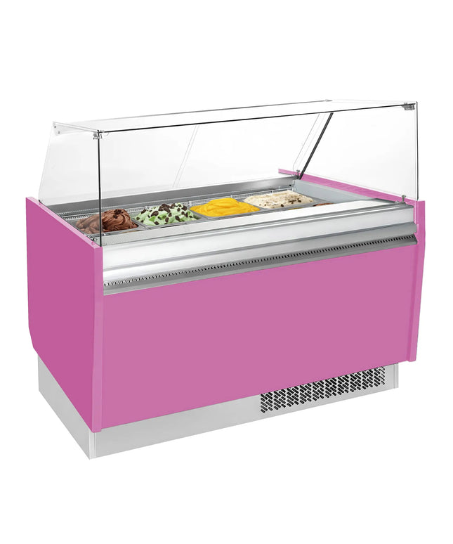 GGM Gastro Tủ Trưng Bày Kem LIAM - 1560mm - Làm Lạnh Tĩnh - Đèn LED - Cho 13 Khay Napoli 5L - Hồng