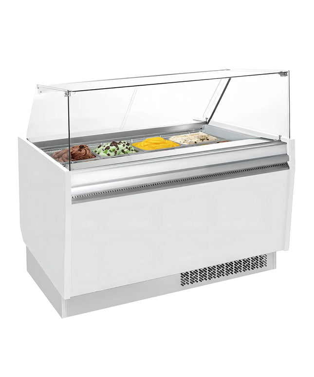 GGM Gastro Tủ Trưng Bày Kem LIAM - 1560mm - Làm Lạnh Tĩnh - Đèn LED - Cho 13 Khay Napoli 5L - Trắng