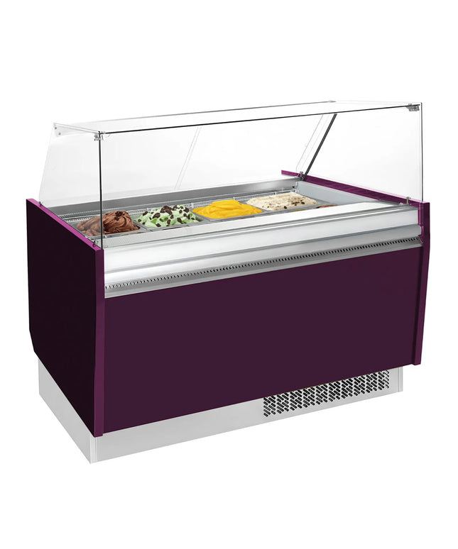GGM Gastro Tủ Trưng Bày Kem LIAM - 1560mm - Làm Lạnh Tĩnh - Đèn LED - Cho 13 Khay Napoli 5L - Tím