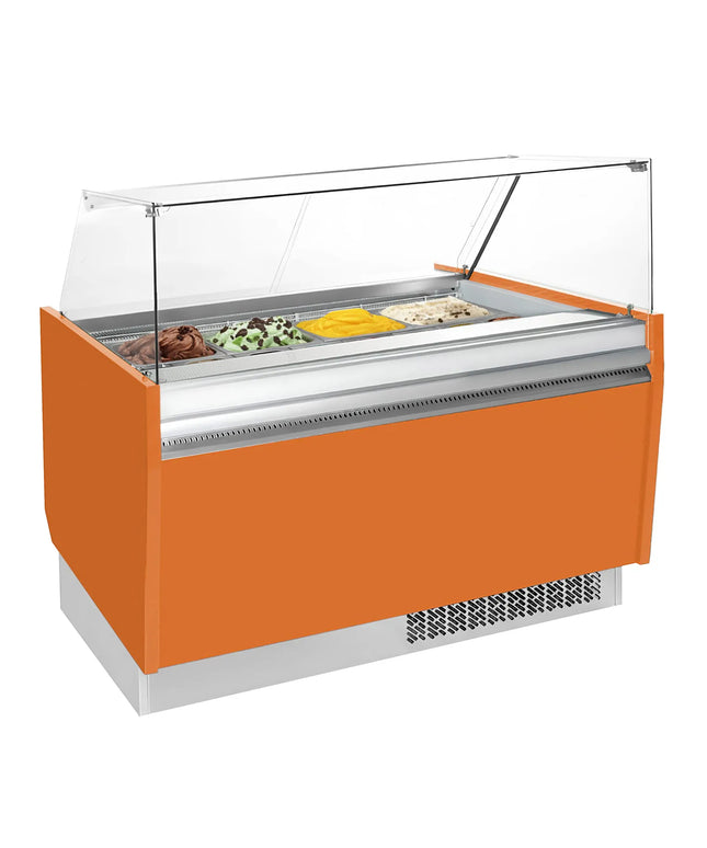 GGM Gastro Tủ Trưng Bày Kem LIAM - 1560mm - Làm Lạnh Tĩnh - Đèn LED - Cho 13 Khay Napoli 5L - Cam