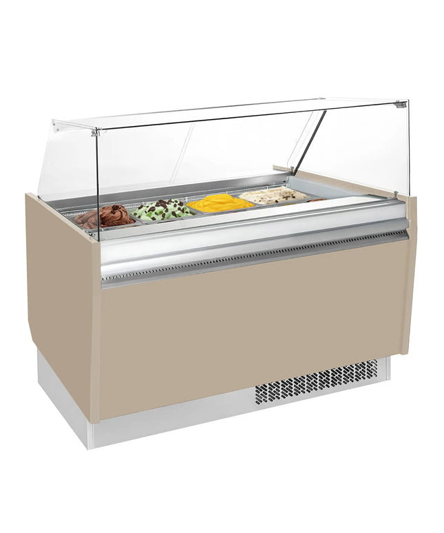 GGM Gastro Tủ Trưng Bày Kem LIAM - 1560mm - Làm Lạnh Tĩnh - Đèn LED - Cho 13 Khay Napoli 5L - Be
