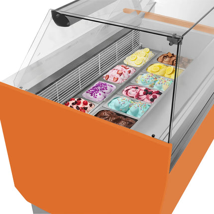 GGM Gastro Tủ Trưng Bày Kem LIAM - 1560mm - Làm Lạnh Tĩnh - Đèn LED - Cho 13 Khay Napoli 5L - Cam