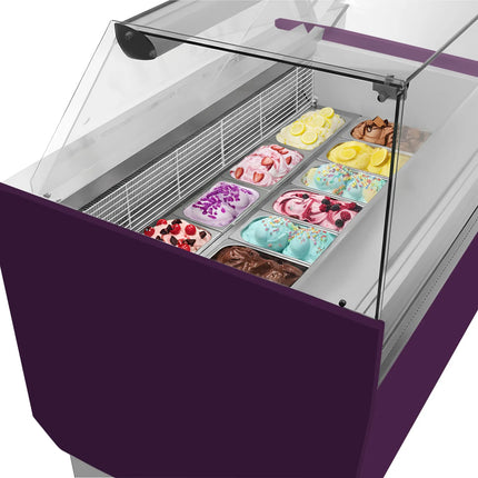 GGM Gastro Tủ Trưng Bày Kem LIAM - 1560mm - Làm Lạnh Tĩnh - Đèn LED - Cho 13 Khay Napoli 5L - Tím