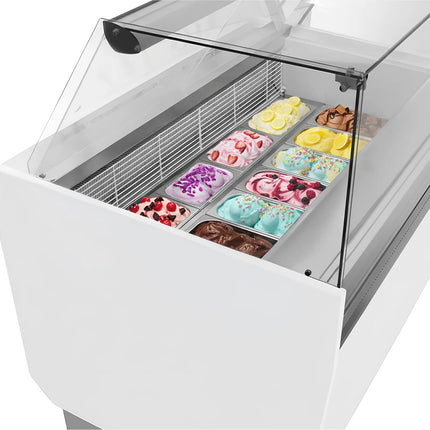 GGM Gastro Tủ Trưng Bày Kem LIAM - 1560mm - Làm Lạnh Tĩnh - Đèn LED - Cho 13 Khay Napoli 5L - Trắng