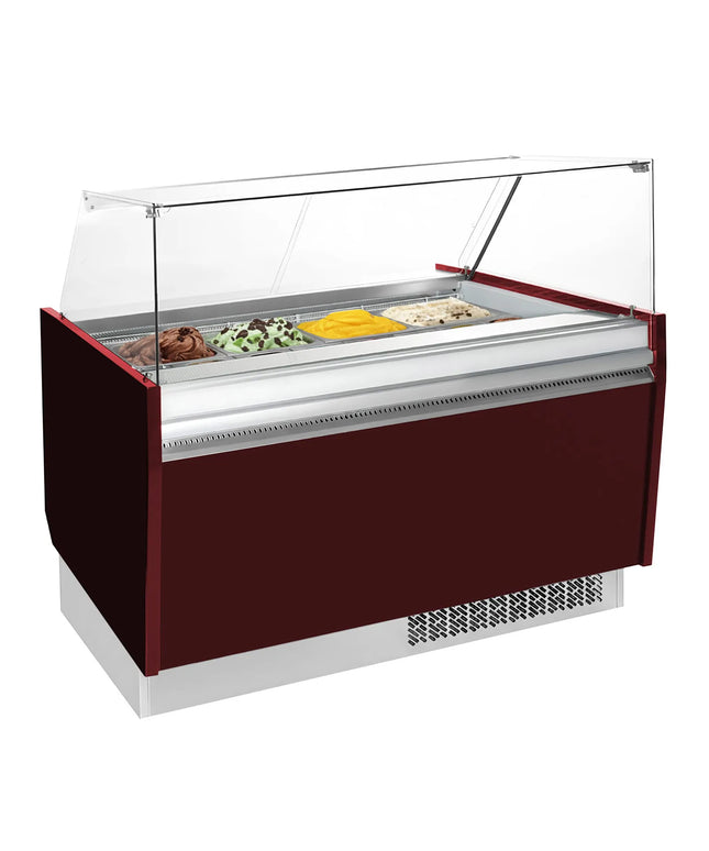 GGM Gastro Tủ Trưng Bày Kem LIAM - 1560mm - Làm Lạnh Tĩnh - Đèn LED - Cho 13+13 Khay Napoli 5L - Đỏ Garnet