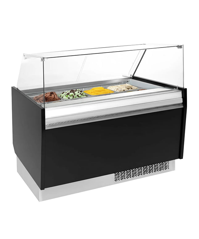 GGM Gastro Tủ Trưng Bày Kem LIAM - 1560mm - Làm Lạnh Tĩnh - Đèn LED - Cho 13+13 Khay Napoli 5L - Đen