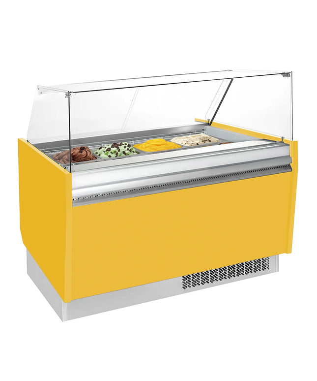 GGM Gastro Tủ Trưng Bày Kem LIAM - 1560mm - Làm Lạnh Tĩnh - Đèn LED - Cho 13+13 Khay Napoli 5L - Vàng