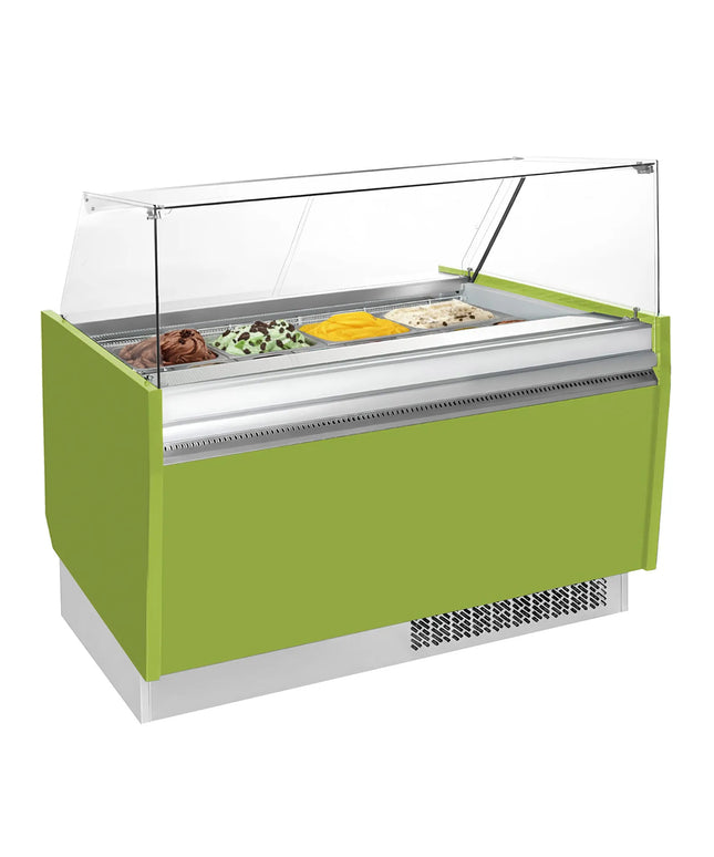 GGM Gastro Tủ Trưng Bày Kem LIAM - 1560mm - Làm Lạnh Tĩnh - Đèn LED - Cho 13+13 Khay Napoli 5L - Xanh Lá Nhạt