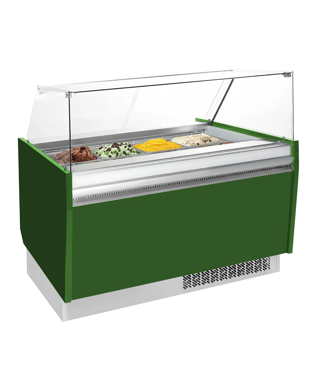 GGM Gastro Tủ Trưng Bày Kem LIAM - 1560mm - Làm Lạnh Tĩnh - Đèn LED - Cho 13+13 Khay Napoli 5L - Xanh Lá