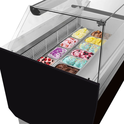 GGM Gastro Tủ Trưng Bày Kem LIAM - 1560mm - Làm Lạnh Tĩnh - Đèn LED - Cho 13+13 Khay Napoli 5L - Đen