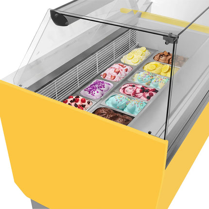 GGM Gastro Tủ Trưng Bày Kem LIAM - 1560mm - Làm Lạnh Tĩnh - Đèn LED - Cho 13+13 Khay Napoli 5L - Vàng