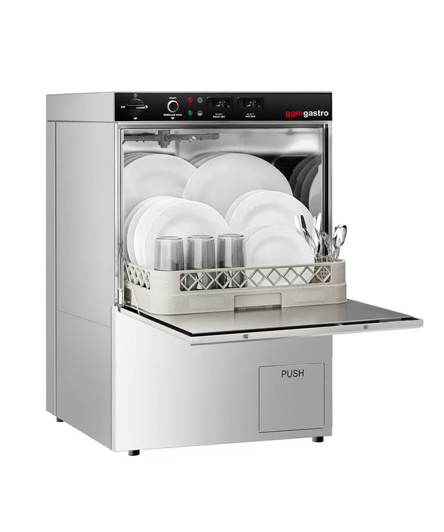 GGM Gastro Undercounter Commercial Dishwasher - 500mm Basket - Manual Controls - 5.1kW - with Drain, Rinse Aid & Detergent Pumps
