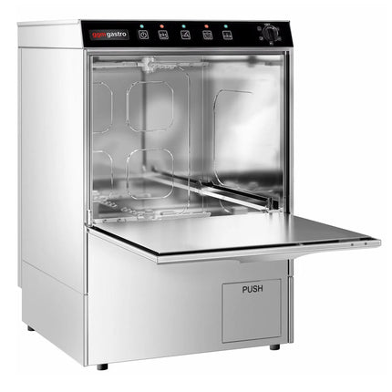 GGM Gastro Undercounter Commercial Dishwasher - 500mm Basket - Manual Controls - 3.55kW - with Drain, Rinse Aid & Detergent Pumps